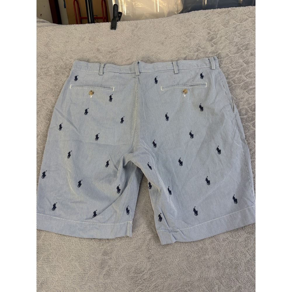 Polo Ralph Lauren Mens 38 Seersucker Shorts Blue White Striped Embroidered Pony - Picture 2 of 11